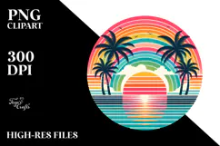 Retro Tropical Rainbow Sunset PNG Product Image 2