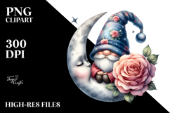 Cute Gnome with Rose on Moon, Watercolor Art Product Image 2