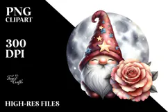 Cute Gnome with Rose on Moon, Watercolor Design Product Image 2