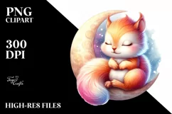 Colorful Baby Squirrel Sleeping Moon Watercolor | Clipart Product Image 3