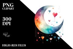 Simple Digital Half Moon with Hanging Hearts PNG Product Image 2