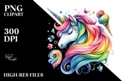 Vibrant Watercolor Drawing of Unicorn | Clipart Product Image 1