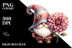 Cute Gnome with Dahlia, Watercolor Art Product Image 2