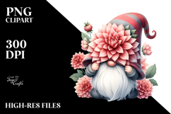 Cute Watercolor Gnome with Big Hat and Dahlia PNG Product Image 2
