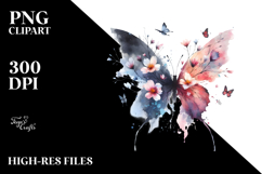 Grunge Flower with Butterflies PNG Product Image 2