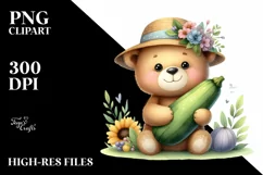 Funny Baby Bear Holding Zucchini | Sublimation | Clipart Product Image 1