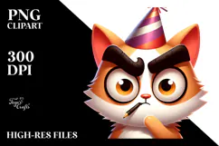 Cute Cartoon Cat with Party Hat PNG Product Image 2
