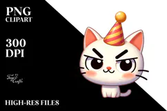 Mischievous Cat with Party Hat, Vibrant PNG Product Image 2