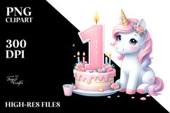 Watercolor 1 Year Unicorn Birth Day Cake , Clipart |T-shirt, Product Image 7