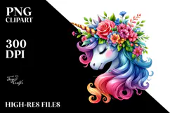 Unicorn with Floral Wreath, Bright PNG Product Image 2