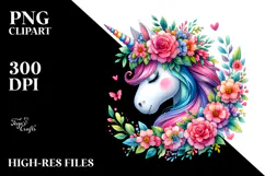 Unicorn with Floral Wreath, Bright PNG Product Image 2