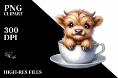 Cute Baby Highland Cow in Cup Clipart Product Image 3