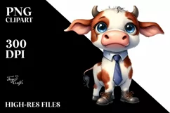 Expressive Watercolor Cow with Tie | Clipart Product Image 1