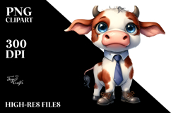 Expressive Watercolor Cow with Tie | Clipart Product Image 2