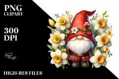 Cute Watercolor Gnome with Big Hat and Narcissus Floral PNG Product Image 2