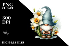 Cute Watercolor Gnome with Big Hat and Narcissus Floral PNG Product Image 2