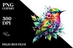 Abstract Vibrant Watercolor Bird with Flowers JPEG Product Image 1