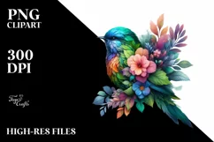 Abstract Vibrant Watercolor Bird with Flowers JPEG Product Image 1