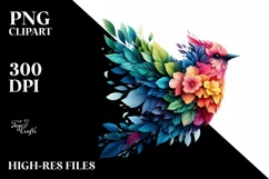 Abstract Vibrant Watercolor Bird with Flowers JPEG Product Image 1