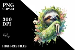 Abstract Vibrant Watercolor Sloth with Leaves and Splashes Product Image 3
