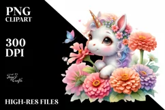 Baby Unicorn Zinnia Clipart Product Image 3