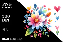 Colorful Heart Petals Boho Flower PNG Product Image 2