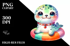 Colorful Spotted Seal with Swimming Ring | Clipart Product Image 1