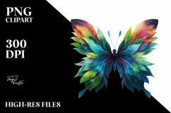 Abstract Vibrant Watercolor Butterfly with Leaves JPEG Product Image 3