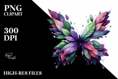 Abstract Vibrant Watercolor Butterfly with Leaves JPEG Product Image 3