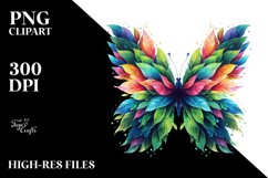 Abstract Vibrant Watercolor Butterfly with Leaves JPEG Product Image 1