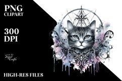 Watercolor Gothic Cat Sublimation Clipart Product Image 3