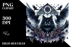 Watercolor Gothic Cat Sublimation Clipart Product Image 1