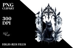 Watercolor Gothic Cat Sublimation Clipart Product Image 1