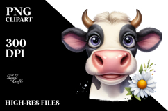 Watercolor Cow Portrait with Big Eyes | Clipart Product Image 2
