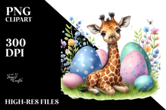 Whimsical Baby Giraffe among Easter Eggs PNG Product Image 2