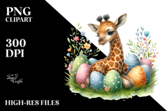 Whimsical Baby Giraffe among Easter Eggs PNG Product Image 2