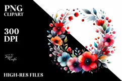 Colorful Red Flowers Watercolor Wreath | Sublimation | Product Image 1