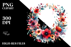 Colorful Red Flowers Watercolor Wreath | Sublimation | Product Image 2