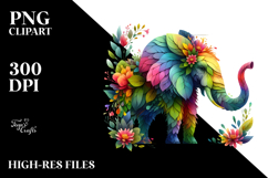 Vibrant Elephant with 3D Floral Body PNG Product Image 2