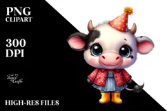 Cute Baby Cow with Party Hat Watercolor | Sublimation | Product Image 2