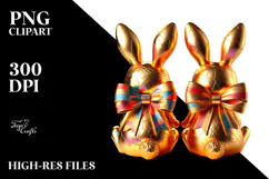 Colorful Bunny Sitting with Vintage Bow PNG Product Image 2