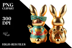 Colorful Bunny Sitting with Vintage Bow PNG Product Image 2