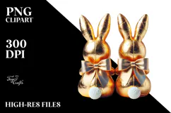 Colorful Bunny Sitting with Vintage Bow PNG Product Image 2