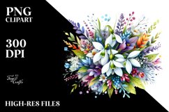 Vibrant Colorful Watercolor Buquet with Snowdrop Product Image 3