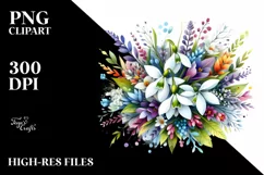 Vibrant Colorful Watercolor Buquet with Snowdrop Product Image 3