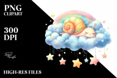 Watercolor Pastel Baby Snail Sleeping | Clipart Product Image 4