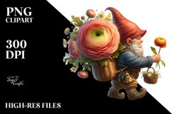 Small Gnome with Ranunculus Bouquet | White Background Product Image 1