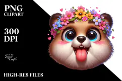 Playful Bear with Flower Crown, Transparent PNG Product Image 2