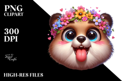 Playful Bear with Flower Crown, Transparent PNG Product Image 2