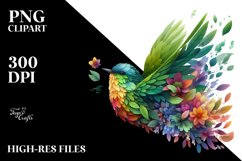 Abstract Vibrant Watercolor Bird with Flowers JPEG Product Image 1